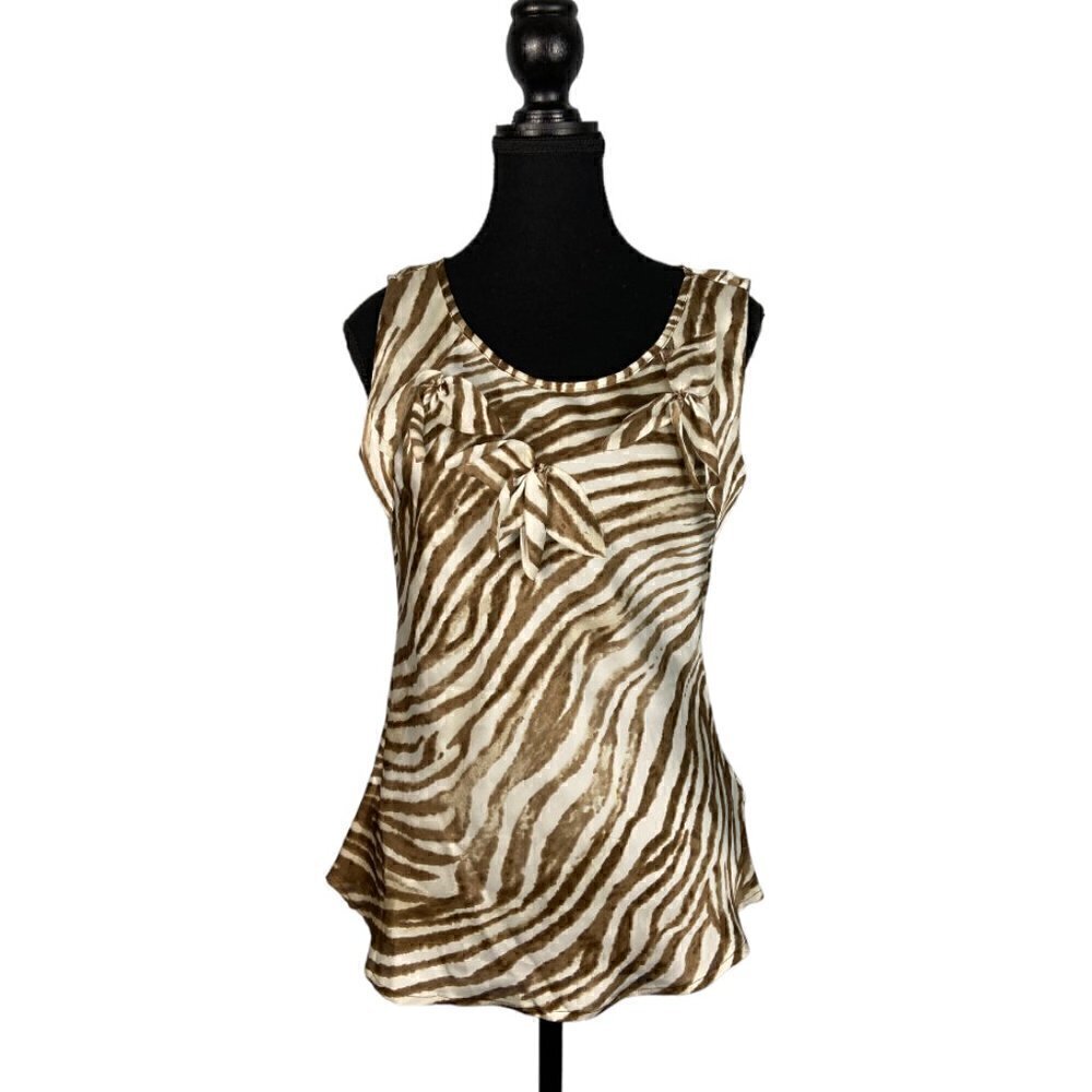 Vintage Y2K Satin Blouse, Sleeveless Tiger Print Top
